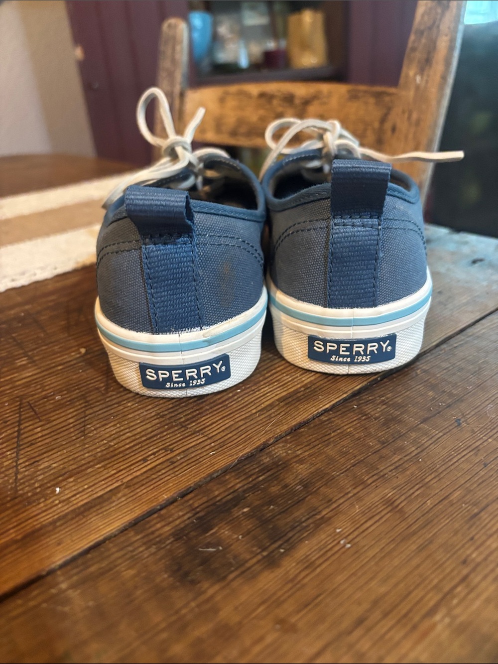 Sperry Navy Canvas Slip-On Sneakers with White w/Light Blue Trim Womens 8